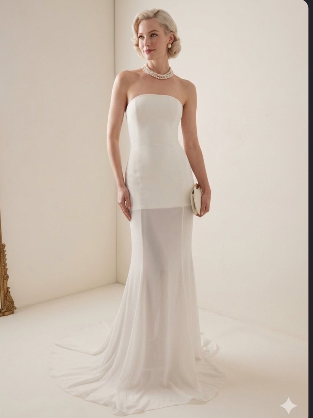 ILA The Brand Isabel Strapless Crepe Chiffon Gown White Bridal Wedding Dress M